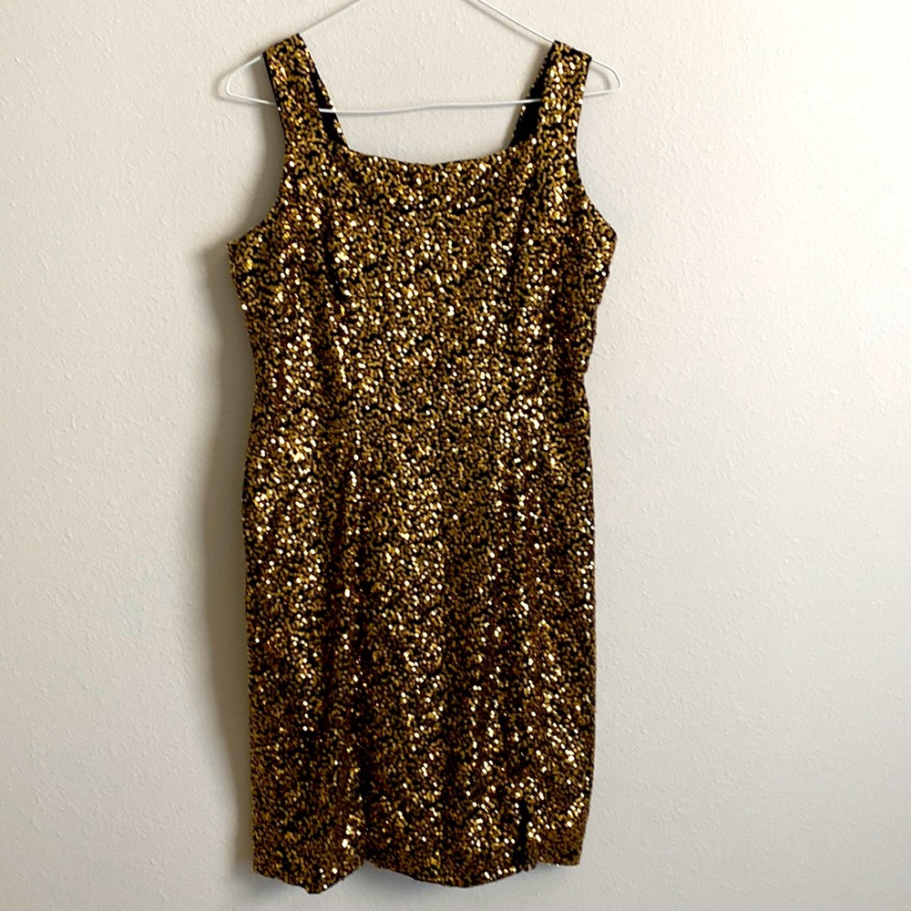 Sexy Black with golden sequins fitted dress with slits at the bottom
